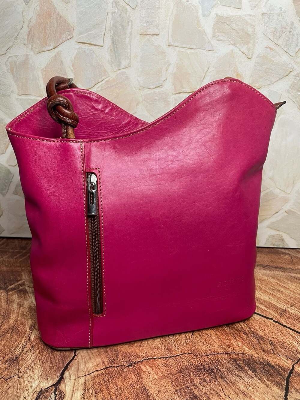 Italy Genuine Leather Borse, Magenta Convertible Shoulder Bag Backpack